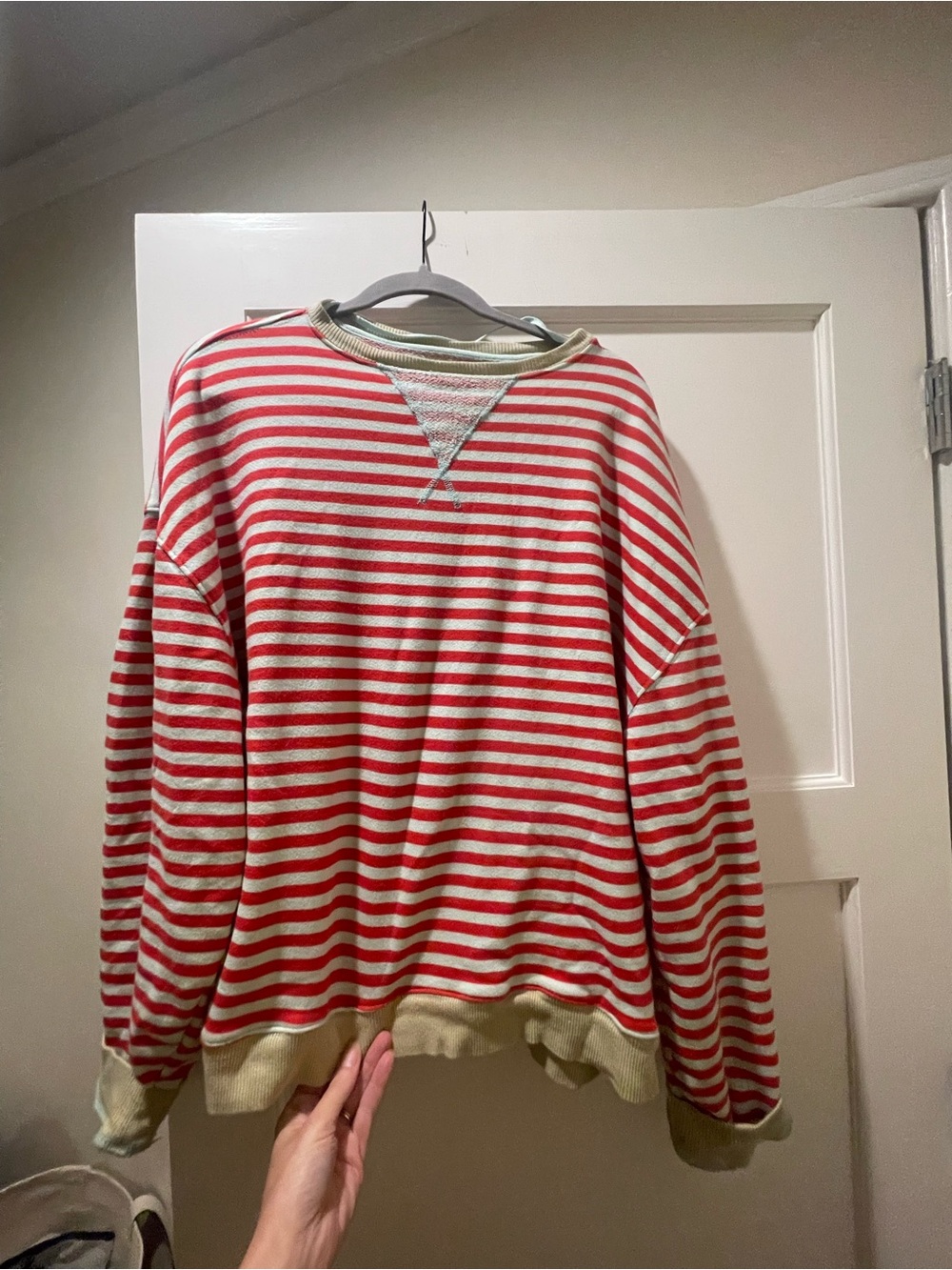 Free People Red and Cream Striped Knit Sweatshirt
